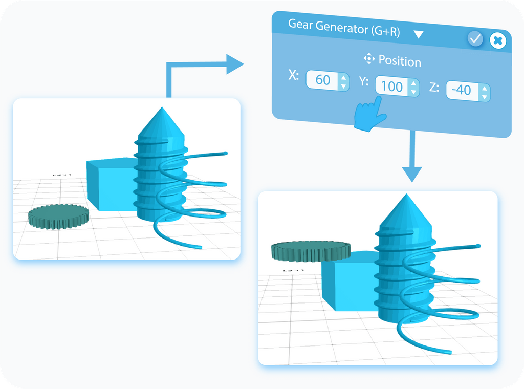 Customize Position of generated Gear in the workspace with XYZ coordinates